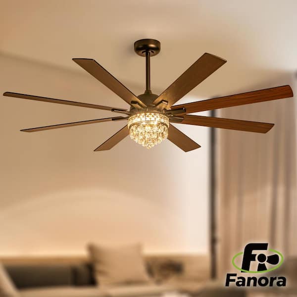 65 in. 8-Blade Black / Walnut Brown Fandelier Ceiling Fan with LED Light, Remote and APP Control, Two-Toned Blade