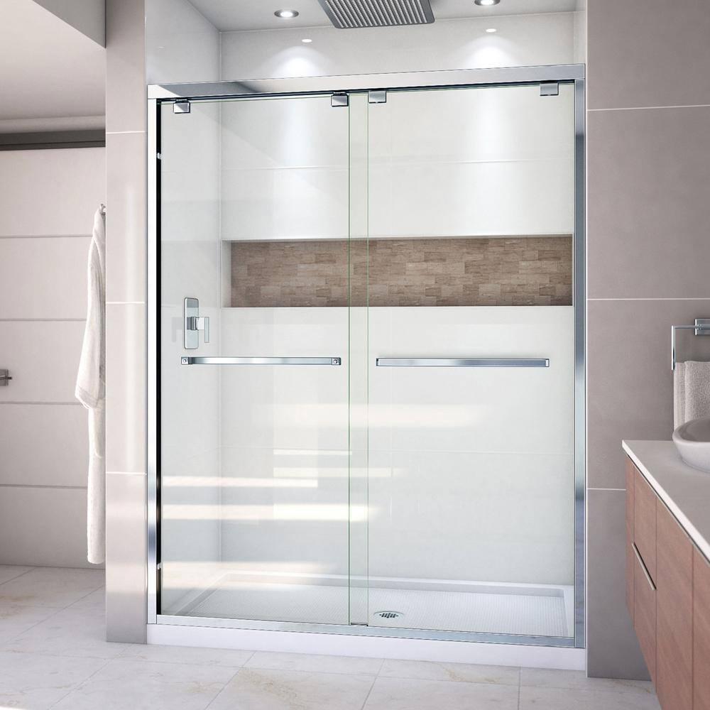 Encore 36 in. D x 60 in. W x 78.75 in. H Semi-Frameless Sliding Shower Door in Chrome with Center Drain White Base price history on PriceWatchPro