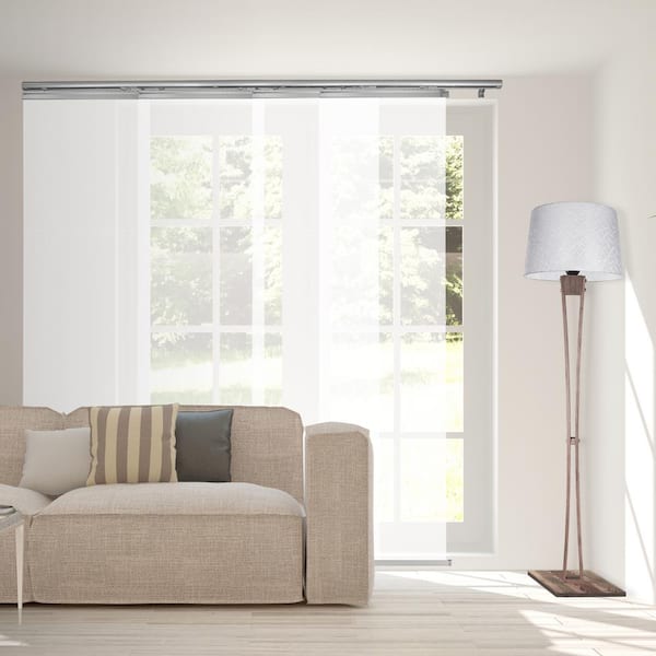 Pearly White 48 in. - 88 in. W x 94 in. L Adjustable 4- Panel White Single Rail Panel Track with 23.5 in. Slates