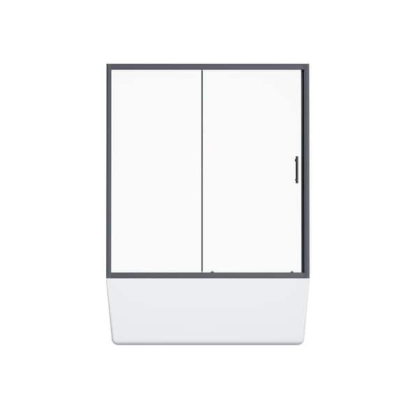 60 in. W x 62 in. H Sliding Tub Door in Matte Black with Clear Tempered Glass