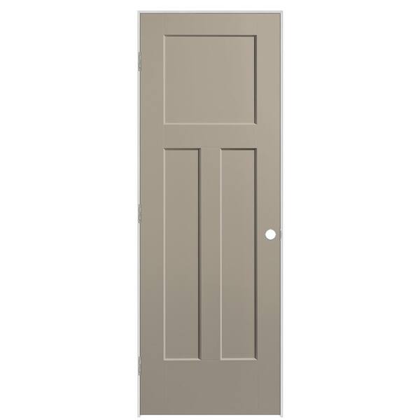 Masonite 28 in. x 80 in. 3-Panel Winslow Right-Hand Solid Core Smoked Tan Molded Composite Single Prehung Interior Door