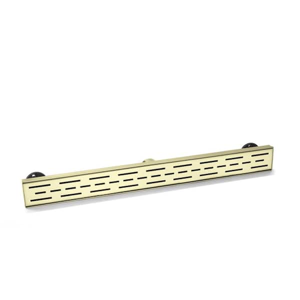 36 in. Linear Shower Drain with Removable Quadrato Pattern Grate, 304 Stainless Shower Drain in Brushed Gold