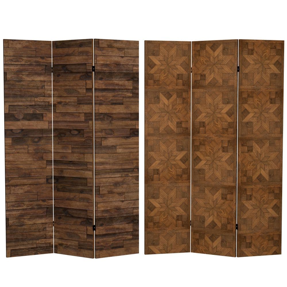 Walnut Wood Pattern 6 ft. Printed 3-Panel Room Divider