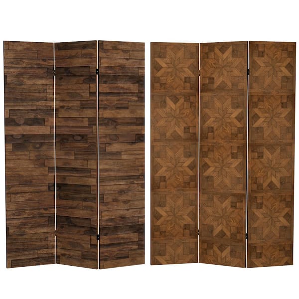 Unbranded Walnut Wood Pattern 6 ft. Printed 3-Panel Room Divider