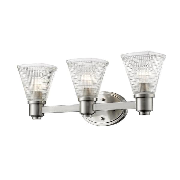 Unbranded Intrepid 23.25 in. 3-Light Brushed Nickel Vanity Light with Clear Glass Shade with No Bulbs Included