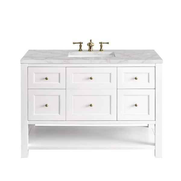 James Martin Vanities Breckenridge 48.0 in. W x 23.5 in. D x 34.2 in. H Single Bathroom Vanity Bright White and Victorian Silver Quartz Top