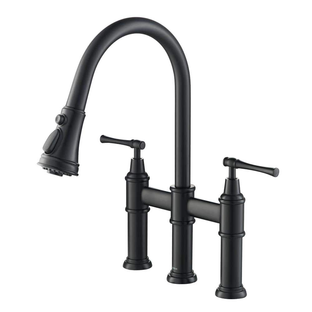 KRAUS Allyn Double Handle Transitional Bridge Kitchen Faucet with Pull-Down  Sprayhead in Matte Black KPF-3121MB - The Home Depot