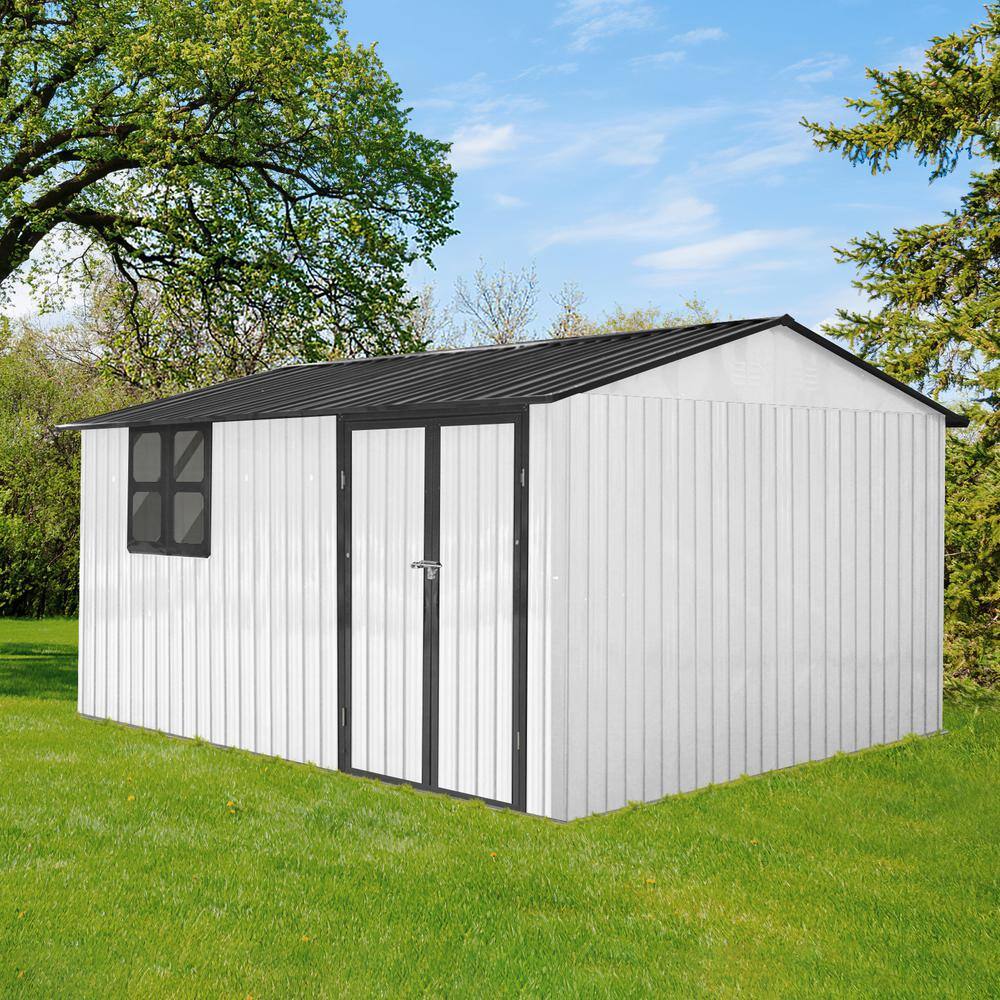 10' x 12' White Metal Storage Shed with Windows