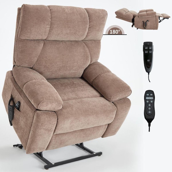 Heavy-Duty Brown Power Lift Heat Massage Recliner Chair with Dual Motor, Infinite Position, Hidden Cup Holders & Remote