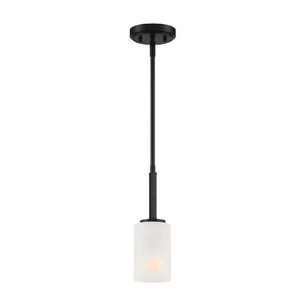 Carmine 60-Watt 1-Light Matte Black Pendant with Etched Glass Shade