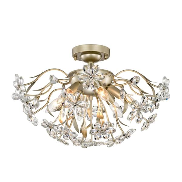 Jojospring Alma 21.7 in. 6-Light Daisy Flower Crystal Glass Flush Mount