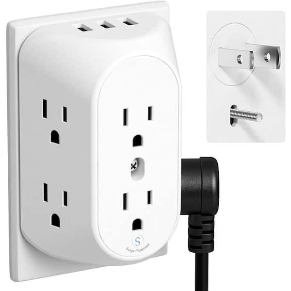 2 Prong to 3 Prong Outlet Extender 6-Outlet 3-Ports Surge Protector with Wide Spaced Outlets and Grounding Protection