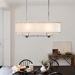 Heddle 42.5 in. 8-Light Anvil Iron and Beech Vintage Shaded Linear Chandelier for Dining Room