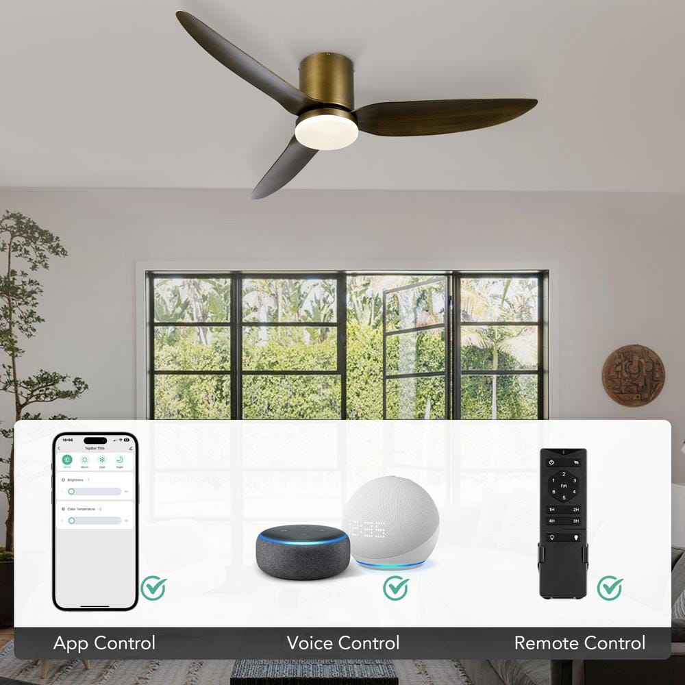 52" Bronze Smart Ceiling Fan with Dimmable LED Light Kit