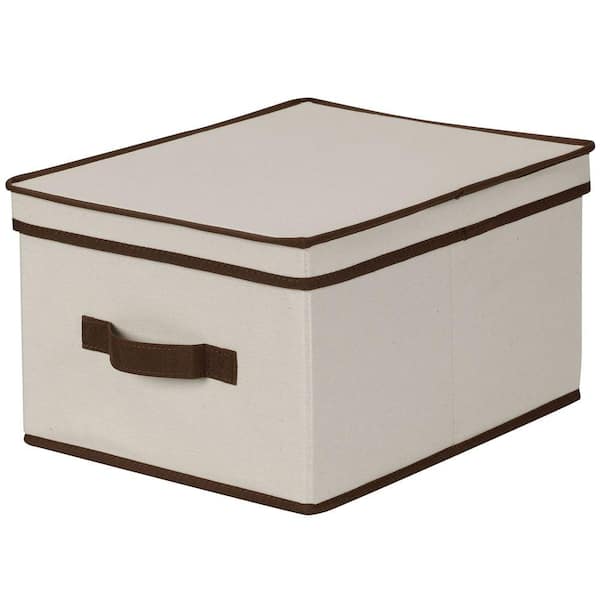 HOUSEHOLD ESSENTIALS 15 in. D x 8 in. H x 12 in. W Natural with Coffee Trim Canvas Cube Storage Bin