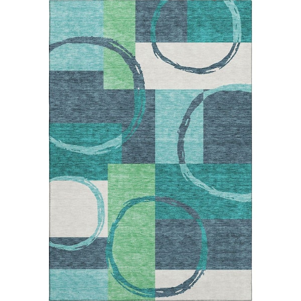 Addison Rugs Mayfield Premium Machine Washable Abstract AMF943 Teal 8 ft. x 10 ft. Area Rug