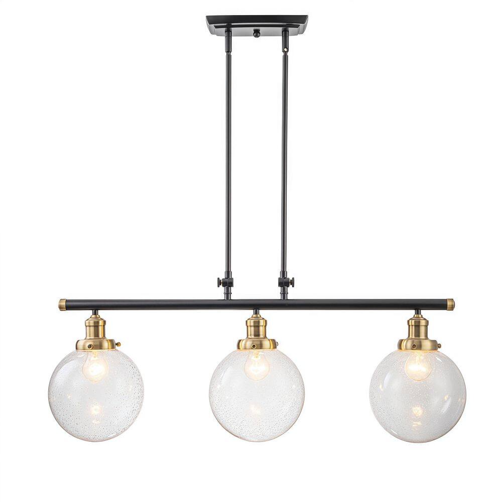 Ravo 34.5 in. 3-Light Brass Modern Linear Pendant Light with Clear Seeded Glass Shades price history on PriceWatchPro