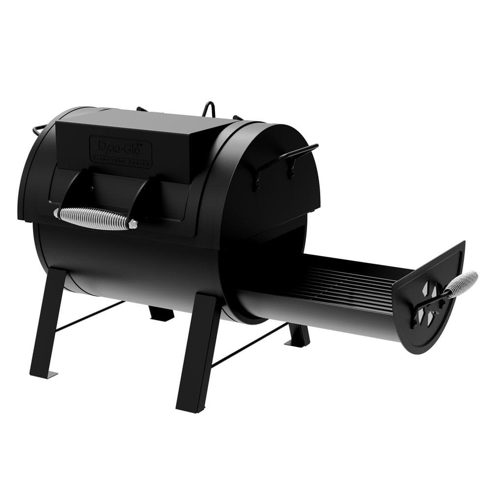 Portable Black Steel Tabletop Charcoal Grill with Smoker