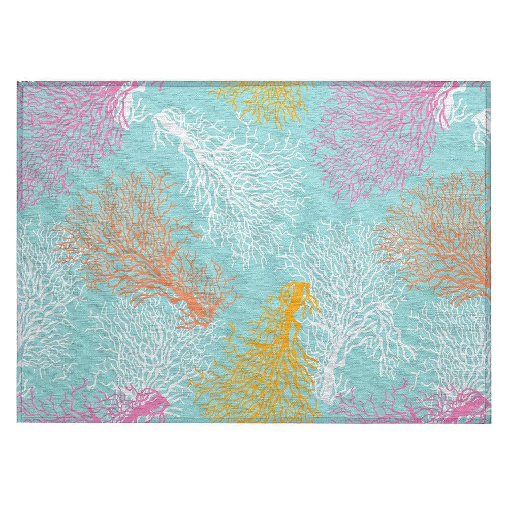 Surfside Blue 1 ft. 8 in. x 2 ft. 6 in. Geometric Indoor/Outdoor Area Rug