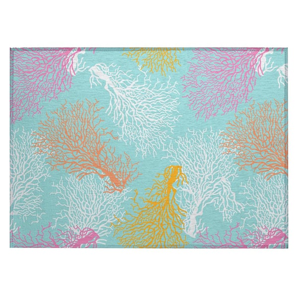 Surfside Blue 1 ft. 8 in. x 2 ft. 6 in. Geometric Indoor/Outdoor Area Rug