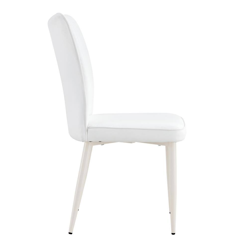 White Faux Leather High Back Armless Dining Chairs with Metal Legs, Set of 4