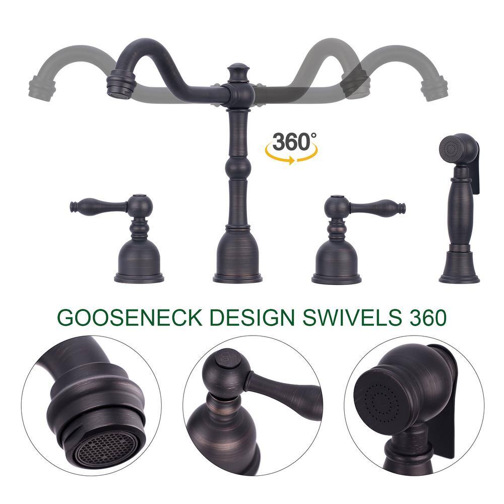 Oil Rubbed Bronze Kitchen Faucet with Side Spray and Lever Handles