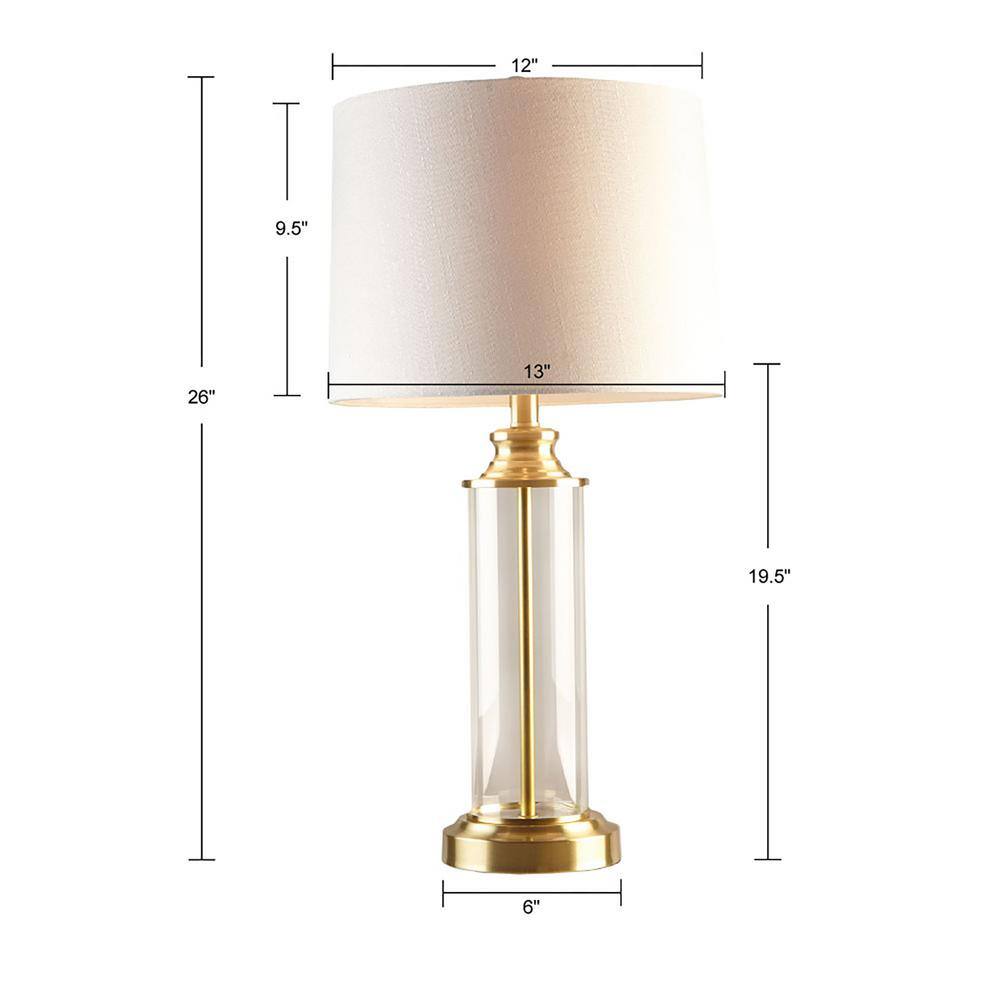 Gold and Clear Glass Cylinder Table Lamp Set with Drum Shades