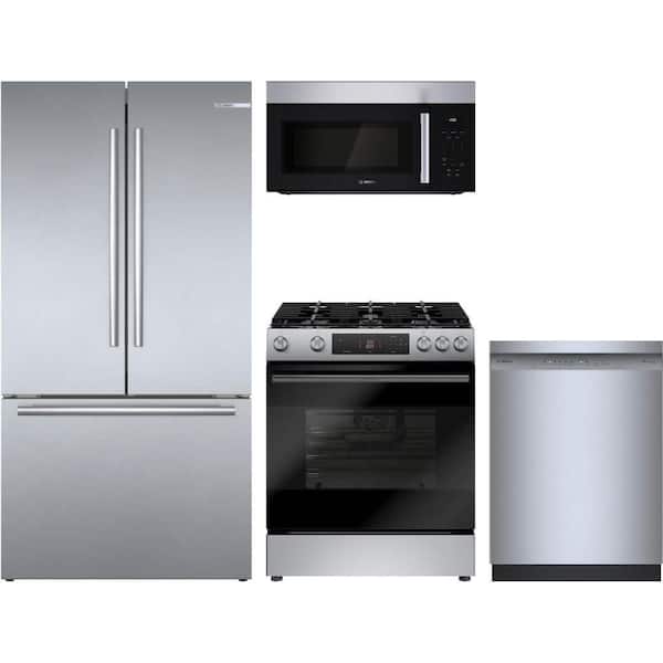 21 cu ft Counter Depth 800 Series Refrigerator with 5 Burner Slide-In Gas 100 Series Range and 100 Series Dishwasher