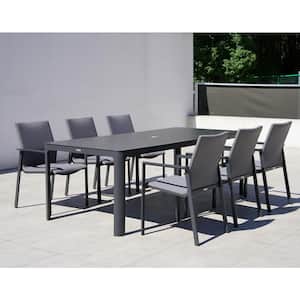 Versailles Dark Gray 7-Piece Aluminum Outdoor Dining Set with Sling Set in Light Grey