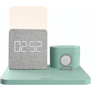 6-in-1 Wireless Charging Station for Task & Reading, Alarm Clock, Night Light, Fast Charger for Apple & Android Devices