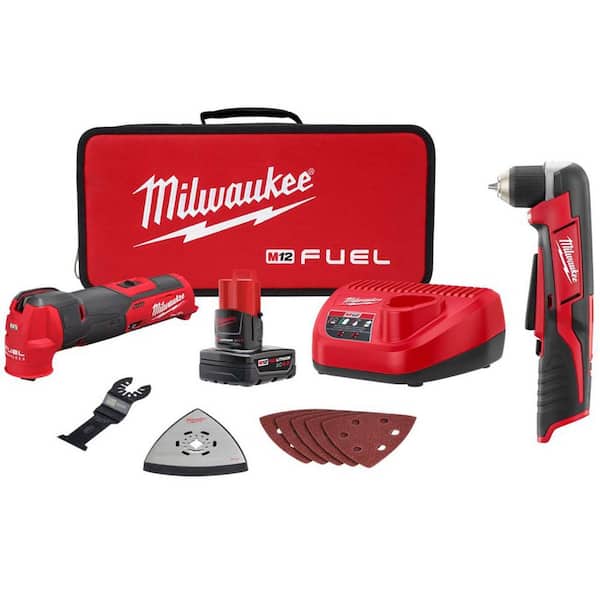 M12 FUEL 12V Lithium-Ion Cordless Oscillating Multi-Tool Kit with 4.0 Ah Battery, Charger, Bag & Right Angle Drill