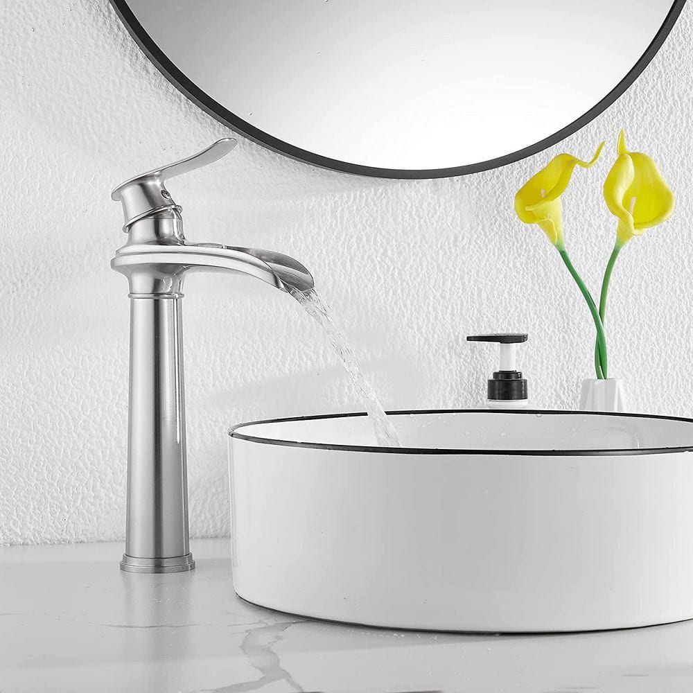 Brushed Nickel Tall Single Handle Vessel Sink Faucet