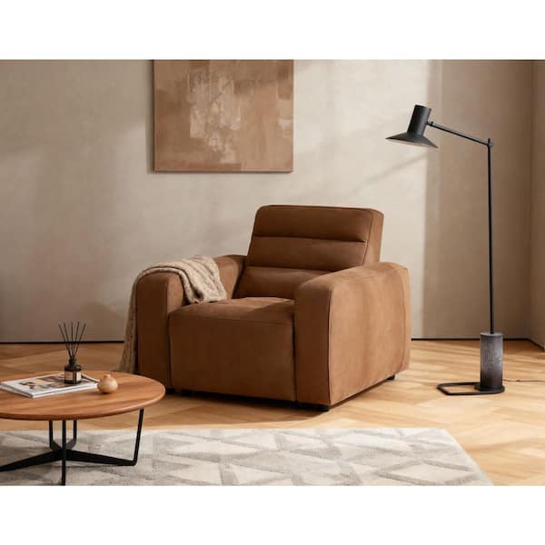 46 in. Oversized Full-Grain Leather Power Recliner With USB and Type-C Charging in Brown