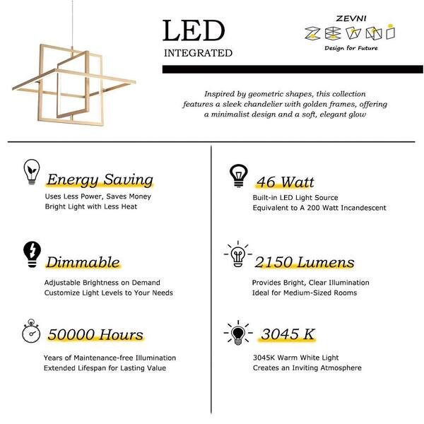 Zevni Mid-Century Modern 46-Watt 3-Light Dimmable Integrated LED