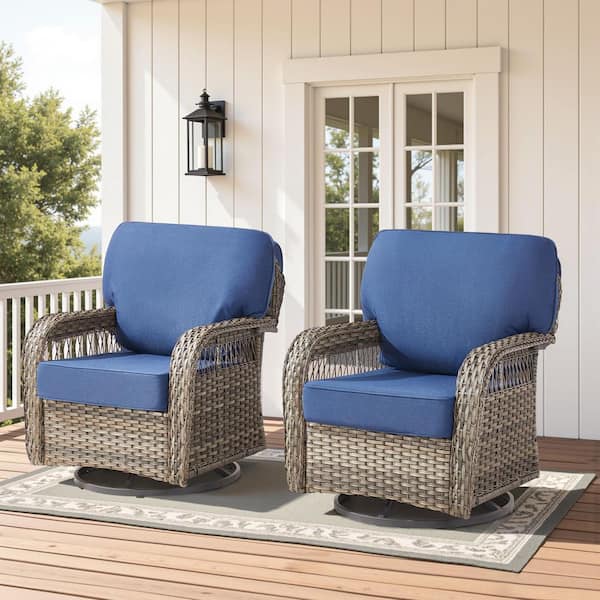 Buenaola Gray Wicker Outdoor Rocking Chair with Swivel Glider