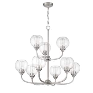 Glenda 9-Light Brushed Nickel Finish w/Clear Glass Transitional Chandelier for Kitchen/Dining/Foyer No Bulb Included