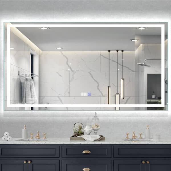 Lonni 72 in. W x 36 in. H Large Rectangular Frameless LED Light Anti-Fog Wall Bathroom Vanity Mirror in Silver and Dimming
