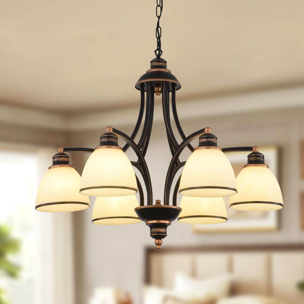 6 Light Black and Gold Classic Dimmable Chandelier with White Glass Shade for Kitchen Living Room, No Bulbs Included price history on PriceWatchPro
