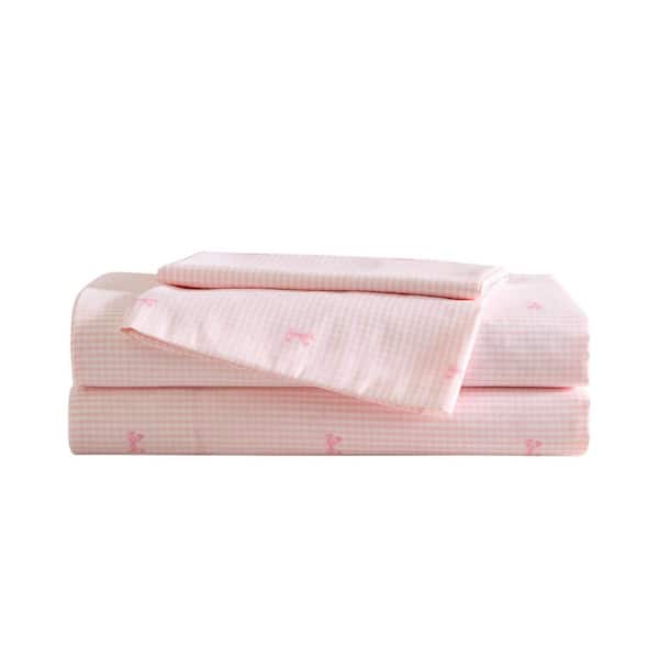 Tiny Bows 4-Piece Pink Microfiber Full Sheet Set