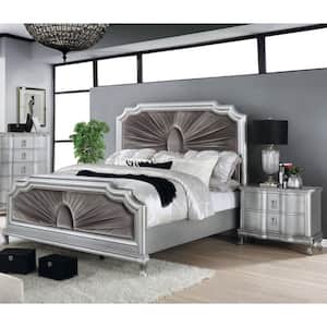 Lorenna 2-Piece Silver and Warm Gray King Wood Bedroom Set, Bed and Nightstand