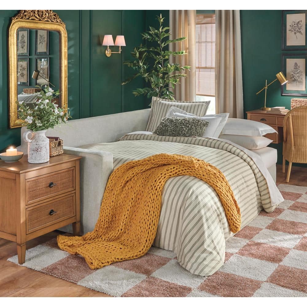 Daphne 91.7 in. Skirted Upholstered Queen Size Sofa Bed in Oatmeal - thumbnail 10