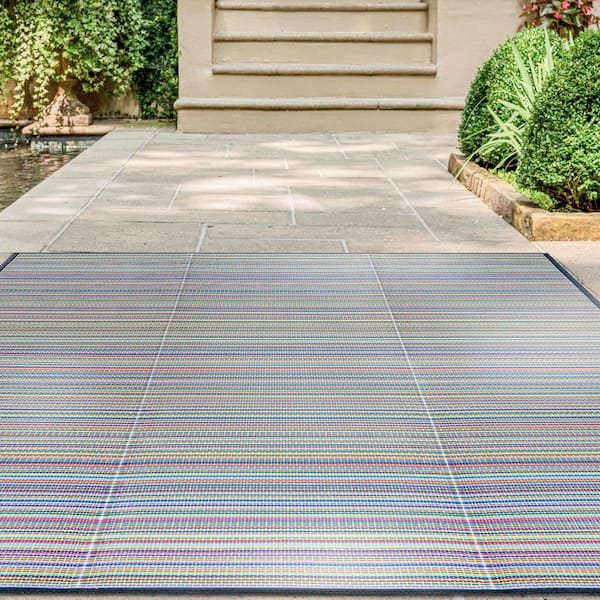 Luna Multi-Color 9 ft. x 12 ft. Stripes Indoor/Outdoor Area Rug