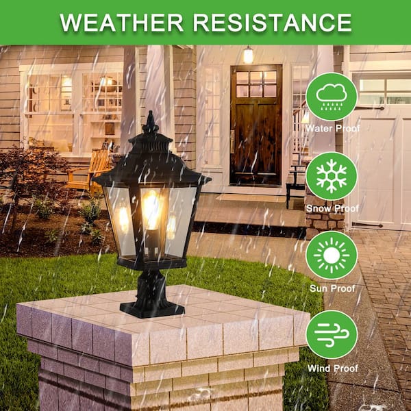 1-Light Black Aluminum Hardwired Outdoor Weather Resistant Post Light Set with No Bulbs Included (2-Pack)
