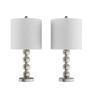 24.5 in. Contemporary Brushed Silver Stacked Ball LED Table Lamps with Ivory Shades (Set of 2)
