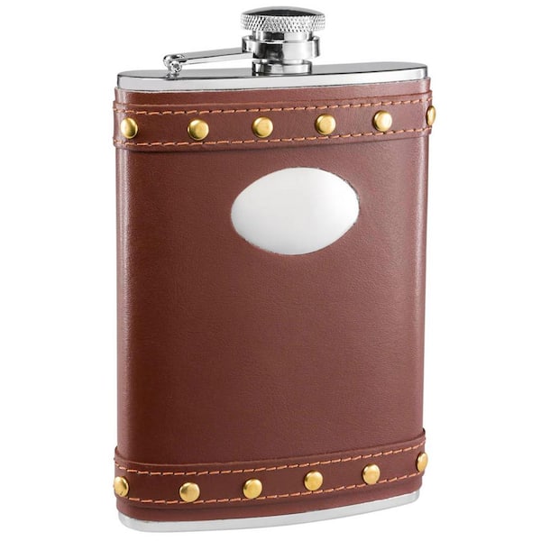 Visol Rocker Brown Leather Studded Liquor Flask