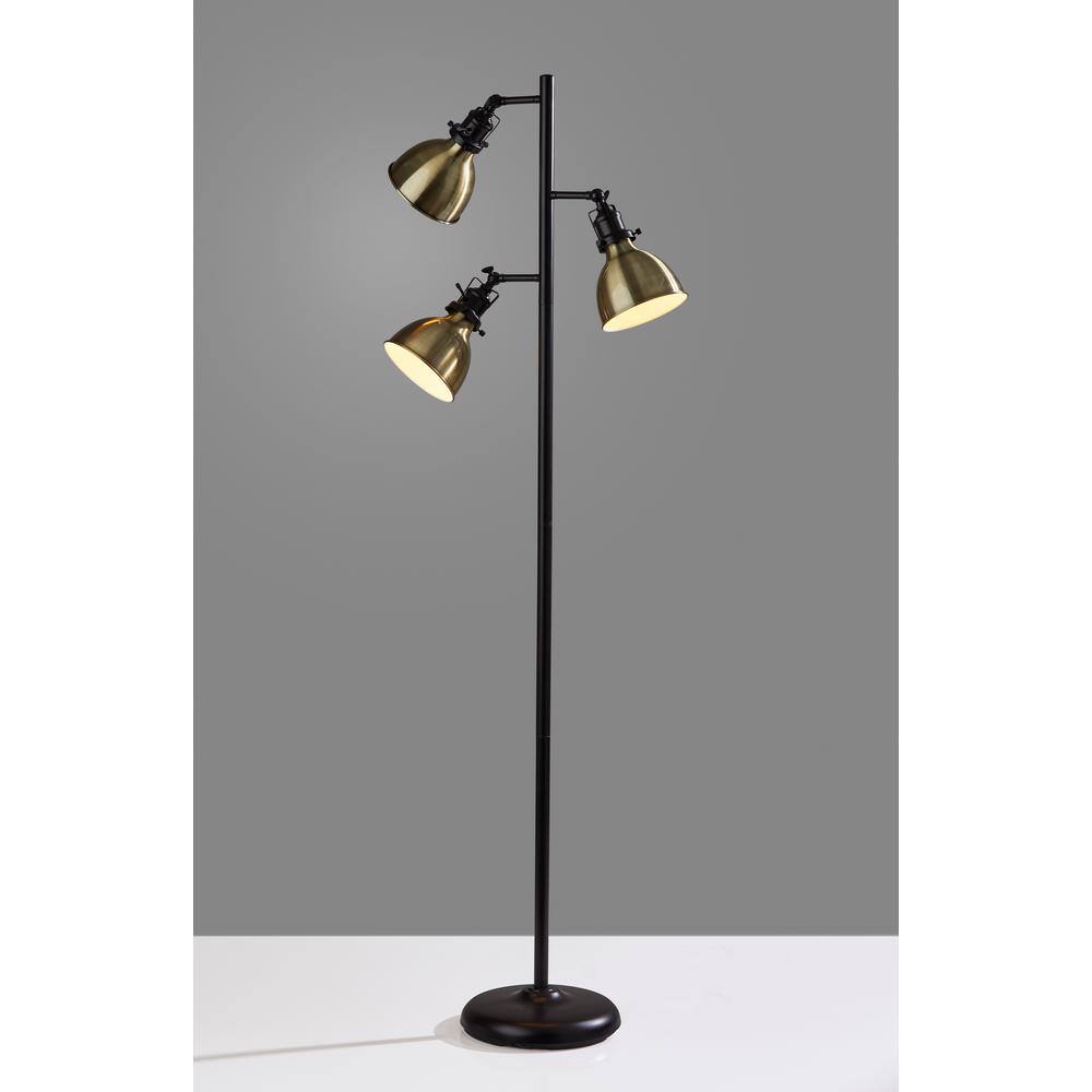 Antique Brass & Bronze Adjustable Triple-Head Outdoor Floor Lamp