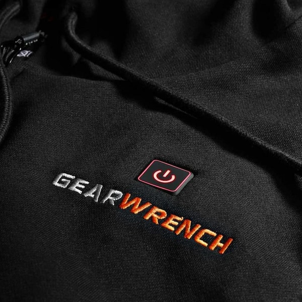 Gearwrench Men S Large 7 4 Volt Lithium Ion Black Full Zip Heated Hoodie Jacket With One 5 2ah Battery And Charger Guhf 02a Bk05 The Home Depot