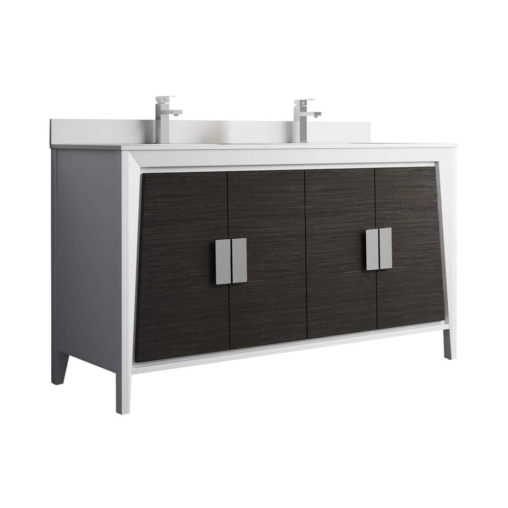 FINE FIXTURES Imperial 60 in. W x 20 in. D x 33.5 in. H Bathroom Vanity in Ebony Wave with White Quartz Top -  IL60EB-MT60-D