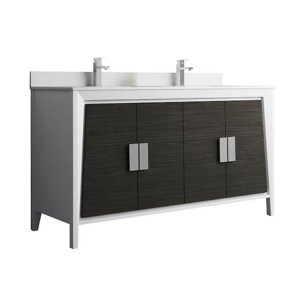 FINE FIXTURES Imperial 60 in. W x 20 in. D x 33.5 in. H Bathroom Vanity in Gray and White with White Quartz Top