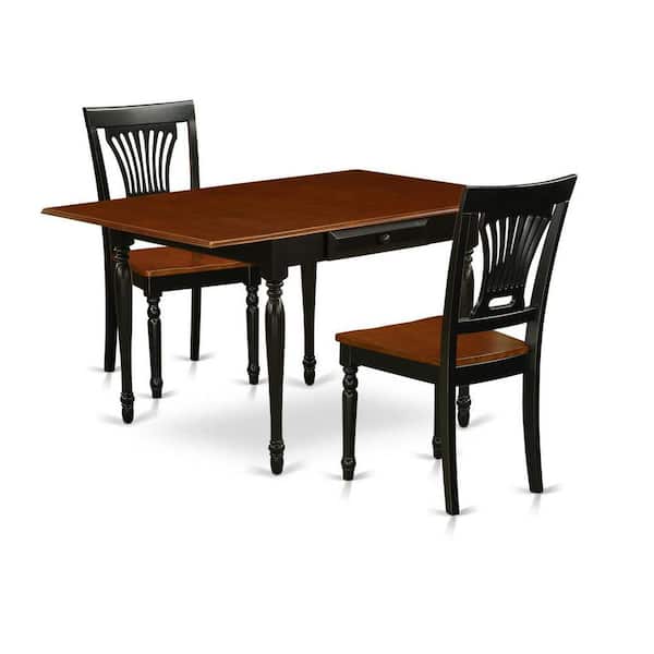 East West Furniture 3-Piece Black and Cherry Finish Rectangular Solid Wood Top Dining Table Set